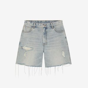 Cole Buxton Distressed Cut Light Blue Denim Shorts | Fragment Clothing