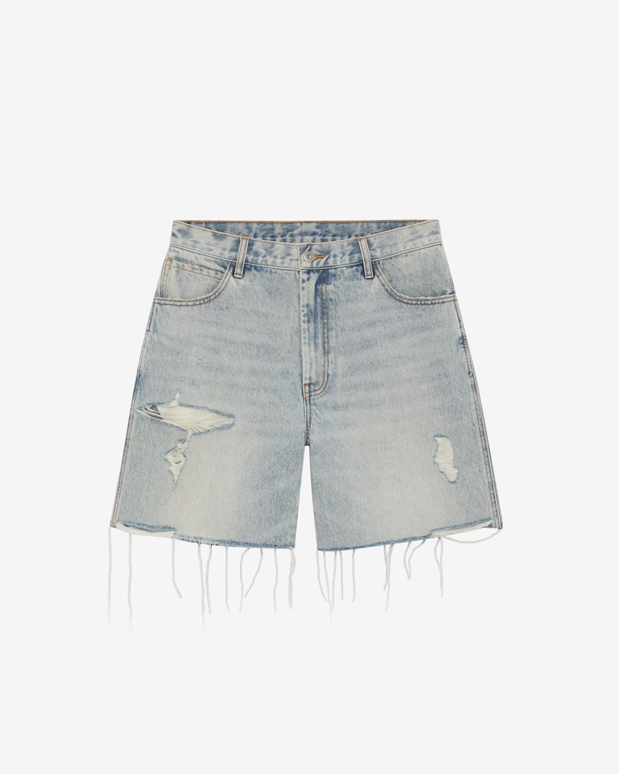 Cole Buxton Distressed Cut Light Blue Denim Shorts (4) Cole Buxton Distressed Cut Light Blue Denim Shorts | Fragment Clothing