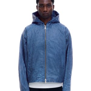 Cole Buxton Hooded Leather Blue Jacket (1) | Fragment Clothing