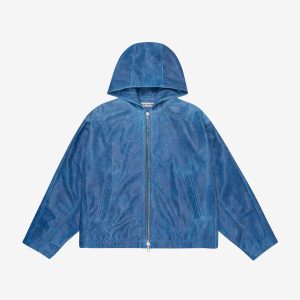Cole Buxton Hooded Leather Blue Jacket | Fragment Clothing
