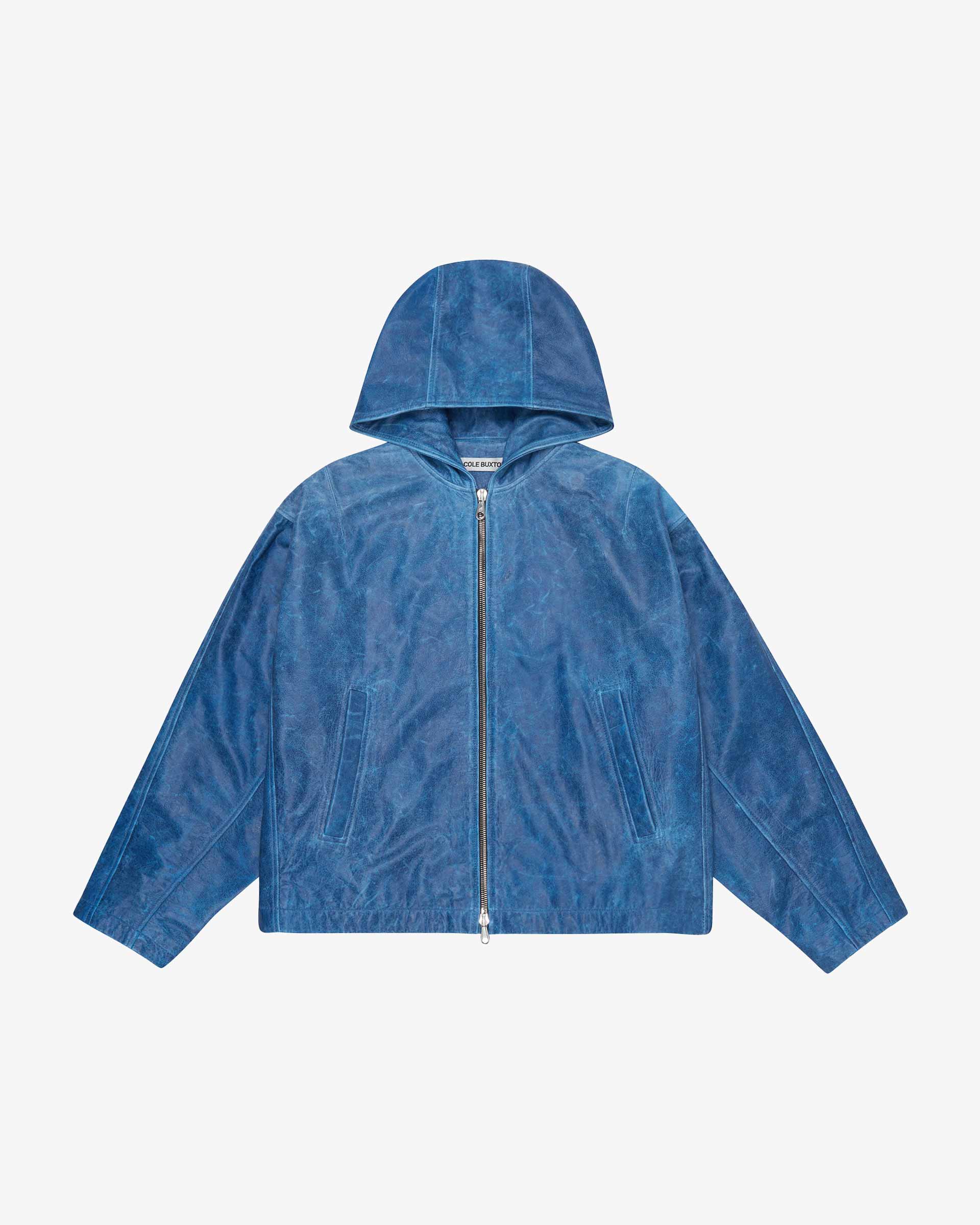 Cole Buxton Hooded Leather Blue Jacket (4) Cole Buxton Hooded Leather Blue Jacket | Fragment Clothing