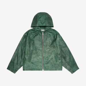 Cole Buxton Hooded Leather Green Jacket | Fragment Clothing
