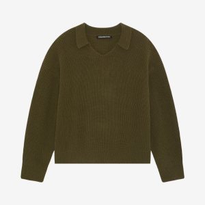 Cole Buxton Khaaki Open Neck Knit Polo | Fragment Clothing