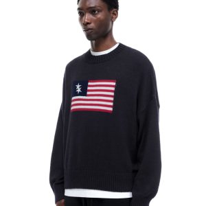 Cole Buxton Navy Blue Two Star Flag Knit Sweater (2) | Fragment Clothing