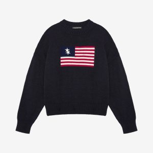 Cole Buxton Navy Blue Two Star Flag Knit Sweater | Fragment Clothing