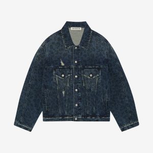 Cole Buxton Leopard Print Denim Blue Jacket | Fragment Clothing