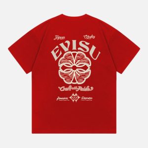 EVISU Classic Serif Logo Print Short Sleeve T-Shirt - Red
