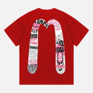 EVISU Red Stacked Logo Printed T Shirt