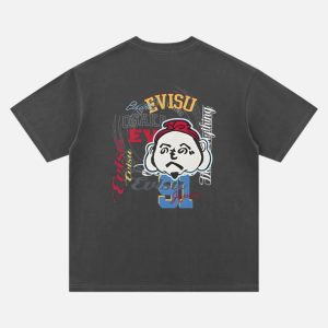 EVISU Red Seagull Script Graphic Cotton Tee - Dark Grey | Fragment Clothing - View 2