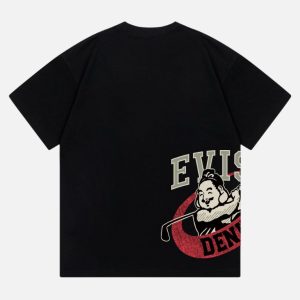 EVISU Golf Flag Seagull Chest Print T Shirt Black