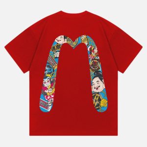 EVISU Minimalist Logo Print T Shirt Red | Fragment Clothing - View 2