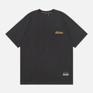 EVISU Gold Script Logo Chest Print T Shirt Washed Black | Fragment Clothing