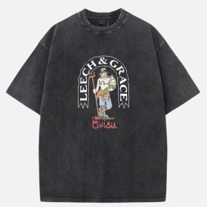 EVISU Character Artwork Vintage Wash Crew Neck Tee – Charcoal | Fragment Clothing