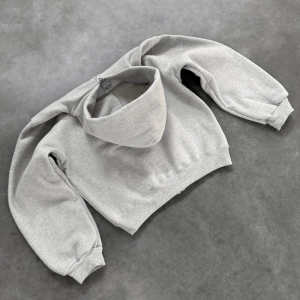 ZIP-UP HOODIE - HEATHER GREY WHITE