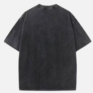 EVISUKURO Men's Acid Wash Graphic Oversized T-Shirt – Dark Grey | Fragment Clothing - View 2
