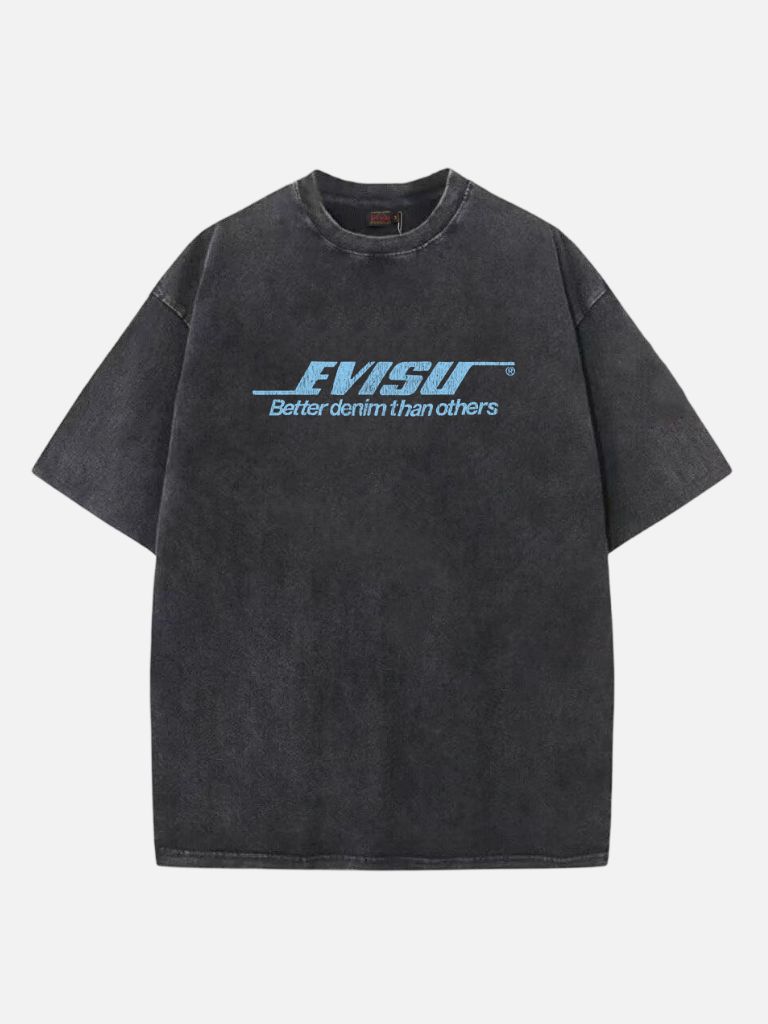 EVISU Blue Logo Slogan Graphic Print T Shirt Washed Black EVISU Blue Logo Slogan Graphic Print T Shirt - Washed Black | Fragment Clothing