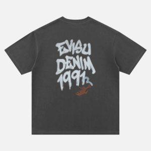 EVISU Spray Drip Seagull Graphic Print Short Sleeve T Shirt | Fragment Clothing - View 2