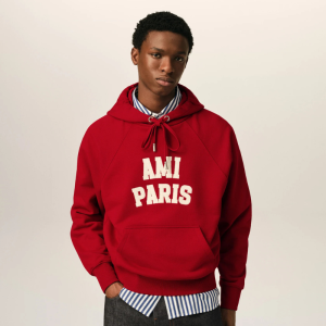 Red cotton hoodie with Ami Paris embroidery White | Fragment Clothing - View 2
