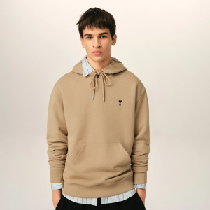 Beige cotton hoodie with Ami de Coeur Black | Fragment Clothing - View 2