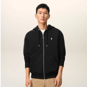 Black Cotton Ami De Coeur Zipped Hoodie Grey | Fragment Clothing - View 2