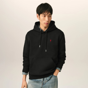 Black cotton hoodie with Ami de Coeur Red | Fragment Clothing - View 2