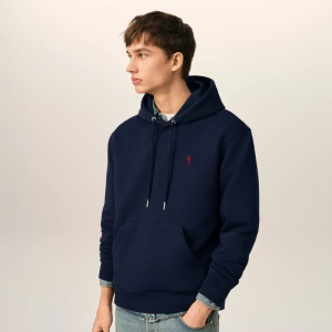 Blue cotton hoodie with Ami de Coeur Red | Fragment Clothing - View 2
