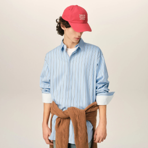 Sky Blue large striped cotton shirt with removable collar