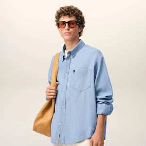Blue Cotton Boxy Embroidered Ami De Coeur Shirt White