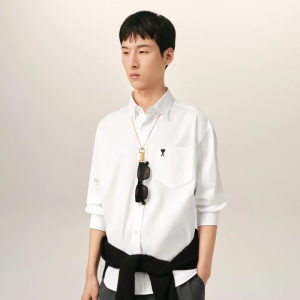 White boxy cotton shirt with Ami de Coeur Black
