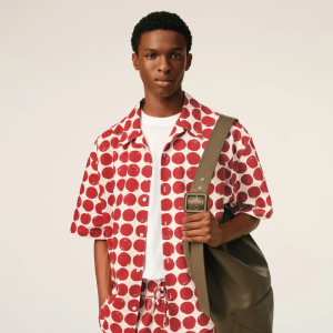Red polka-dot boxy cotton short-sleeve shirt White