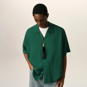Green boxy viscose twill short-sleeve shirt Black