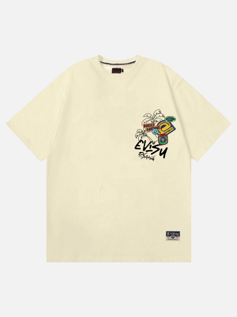 EVISU Osaka Palm Tree Badge Print T-Shirt - Off-White EVISU Osaka Palm Tree Badge Print T-Shirt - Off-White | Fragment Clothing