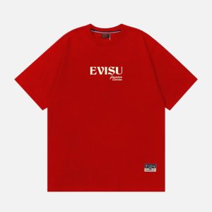 EVISU Classic Serif Logo Print Short Sleeve T-Shirt - Red | Fragment Clothing