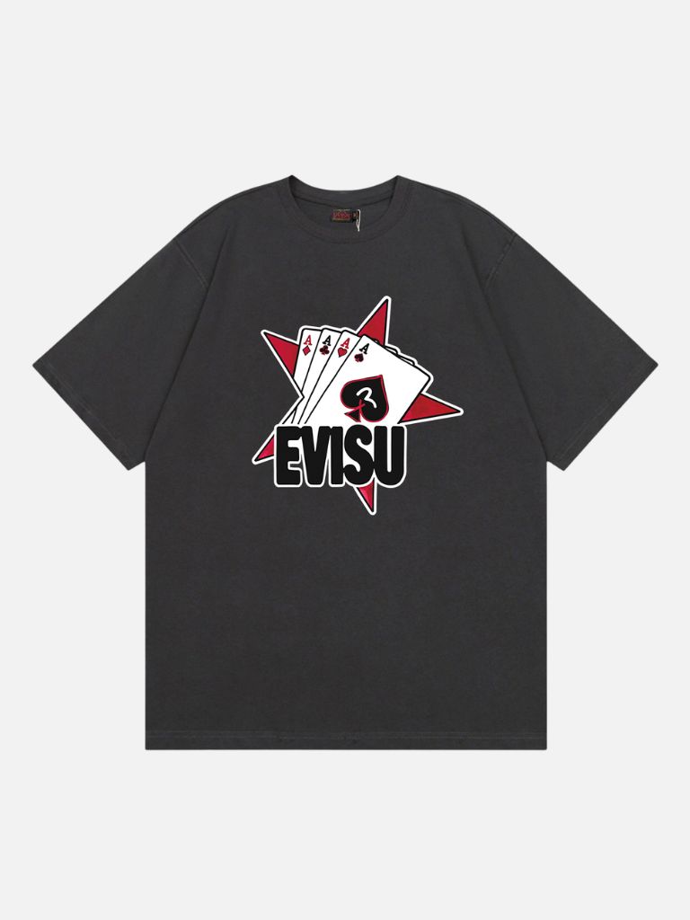 EVISU Playing Cards Star Graphic T-Shirt - Washed Black EVISU Playing Cards Star Graphic T-Shirt - Washed Black | Fragment Clothing
