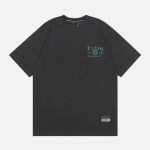 EVISU Minimalist Crest Logo Print T-Shirt - Washed Black | Fragment Clothing