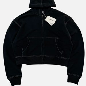 Acne Studios Black Foscar Contrast Stitch Zip Sweatshirt | Fragment Clothing