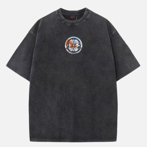 EVISUKURO Men's Acid Wash Graphic Oversized T-Shirt – Dark Grey | Fragment Clothing