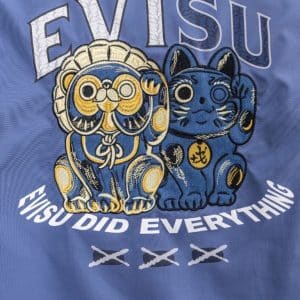 EVISU Ribbed Trim Zip Up Bomber Jacket Blue