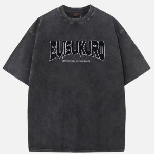 EVISUKURO Men's Acid Wash Graphic Oversized T-Shirt – Dark Grey | Fragment Clothing