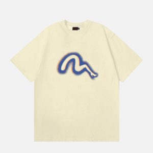 EVISU Spray Effect High Heel Seagull T-Shirt - Off-White | Fragment Clothing