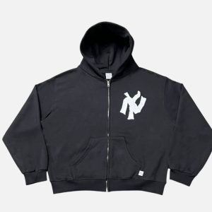 Akimbo Black Full-Zip Appliqué Logo Hoodie | Fragment Clothing