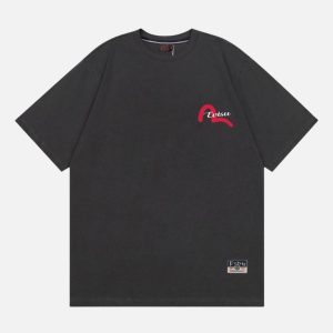 EVISU Red Seagull Script Graphic Cotton Tee - Dark Grey | Fragment Clothing