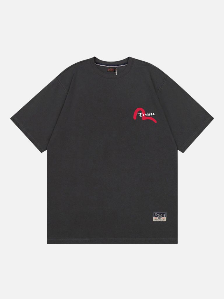 EVISU Red Seagull Script Graphic Cotton Tee - Dark Grey EVISU Red Seagull Script Graphic Cotton Tee - Dark Grey | Fragment Clothing