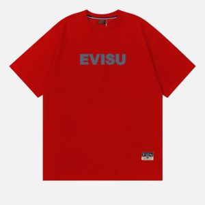 EVISU Minimalist Block Logo Crewneck Tee Red | Fragment Clothing