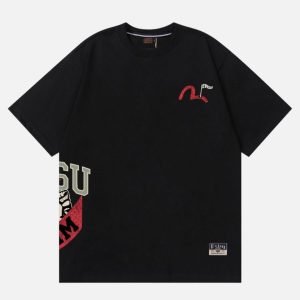EVISU Golf Flag Seagull Chest Print T Shirt - Black | Fragment Clothing