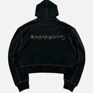 Acne Studios Black Foscar Contrast Stitch Zip Sweatshirt | Fragment Clothing - View 2