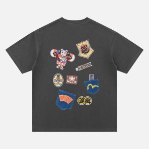 EVISU Gold Script Logo Chest Print T Shirt Washed Black | Fragment Clothing - View 2
