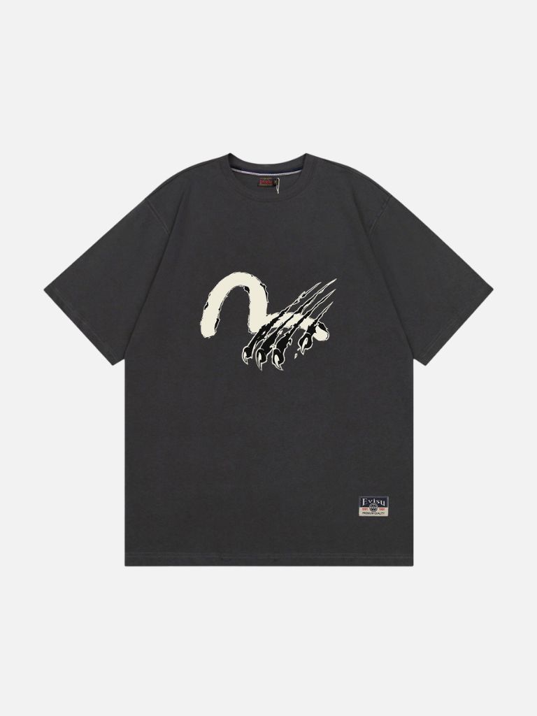 EVISU Claw Marks Seagull Graphic T Shirt Washed Black AUTO-DRAFT | Fragment Clothing