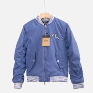 EVISU Ribbed Trim Zip Up Bomber Jacket Blue | Fragment Clothing