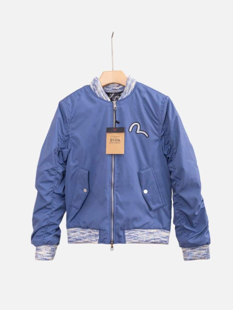 EVISU Ribbed Trim Zip Up Bomber Jacket Blue EVISU Ribbed Trim Zip Up Bomber Jacket Blue | Fragment Clothing